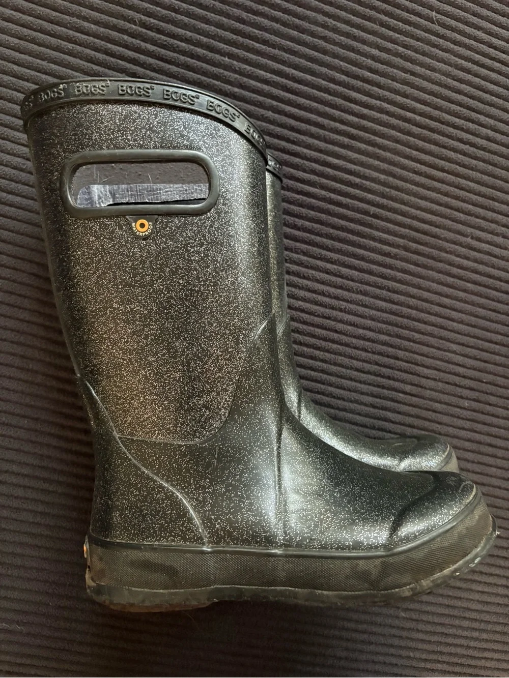 Bogs Black Silver Speckle Waterproof Rain Boot with Handle